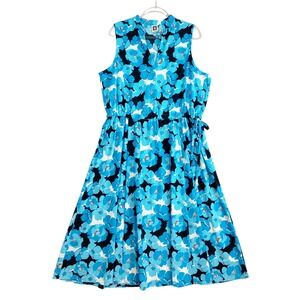 Anne Klein Womens XL Blue Floral Poppy Sleeveless Midi Fit and Flare Dress